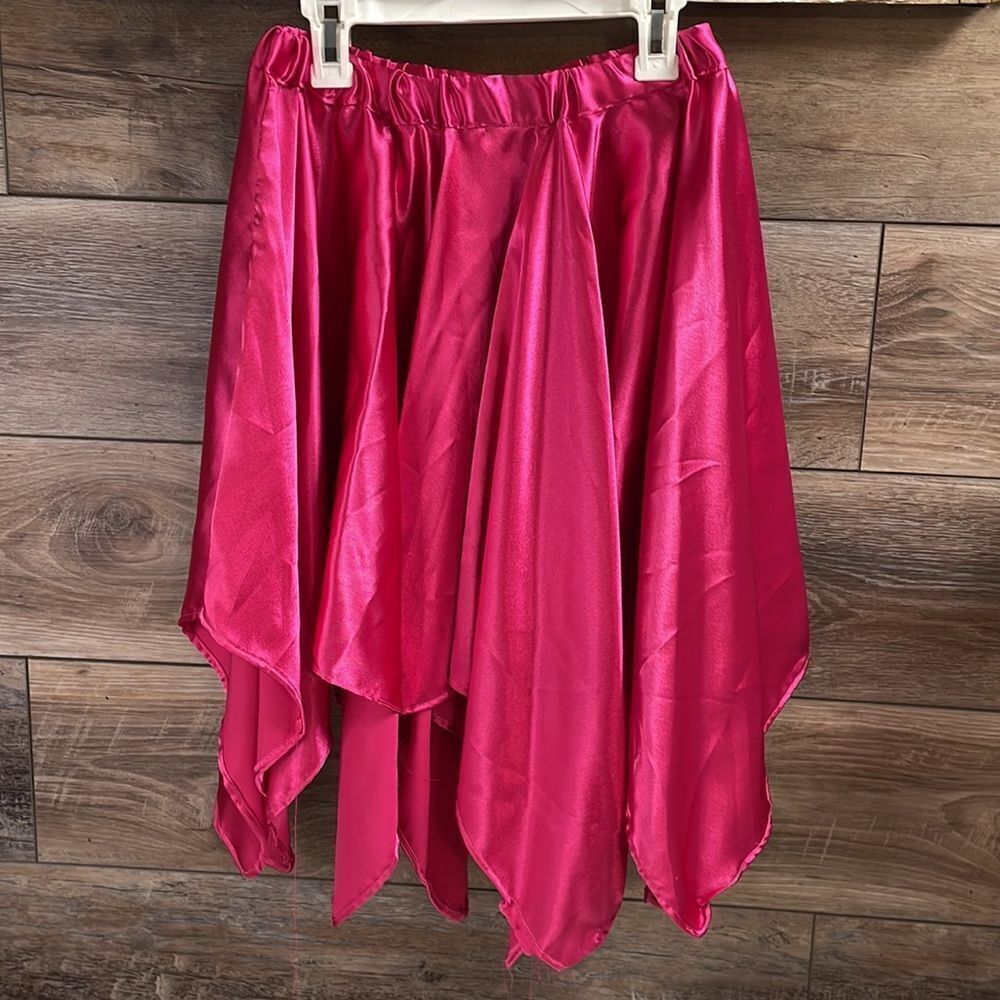 Hankerchief Style Skirt, Size Small, Satin Dark Pink, Handcrafted - Picture 2 of 3